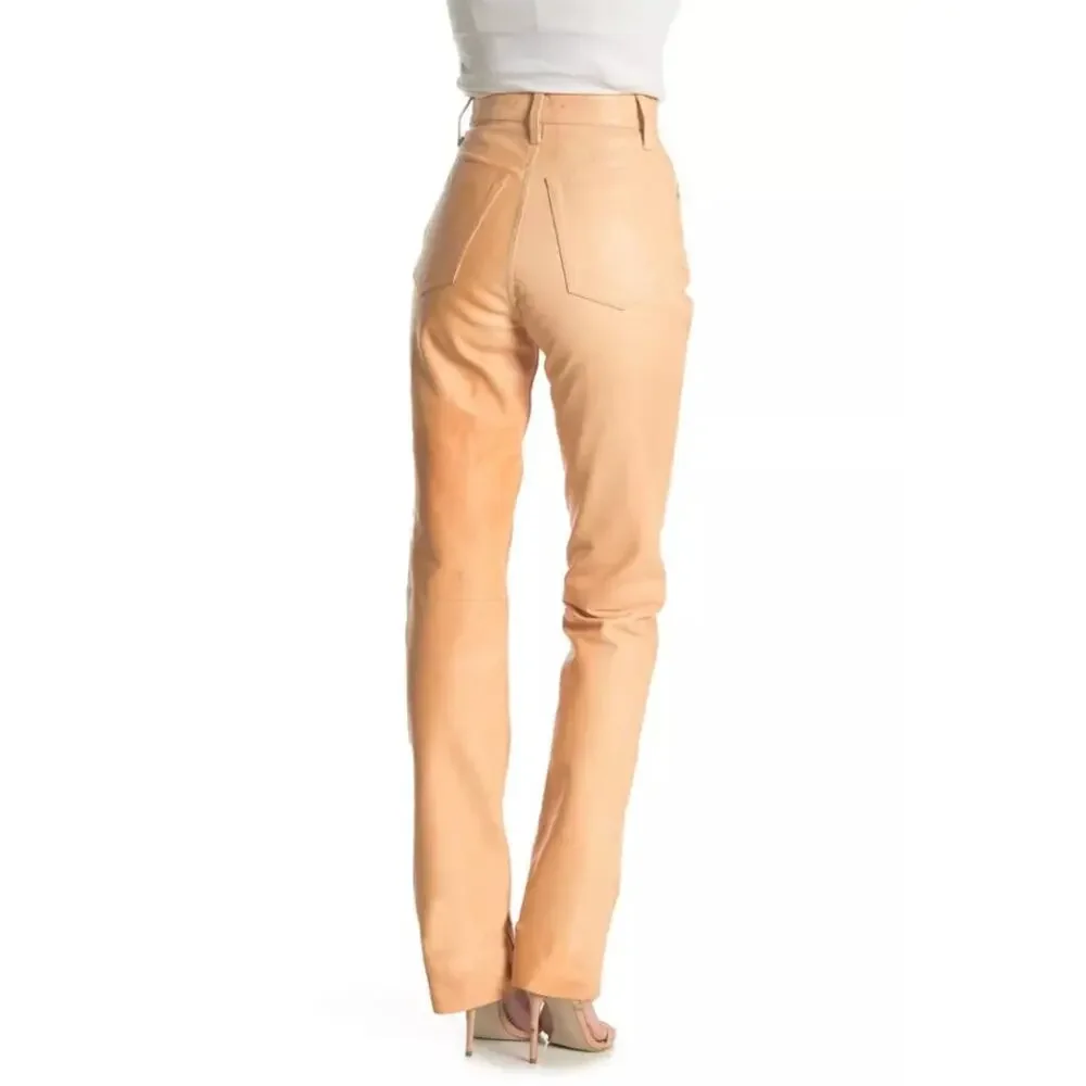 Helmut Lang Femme Hi Bootcut Pants Raw Leather Slim Fit High Rise Natural Sz 24